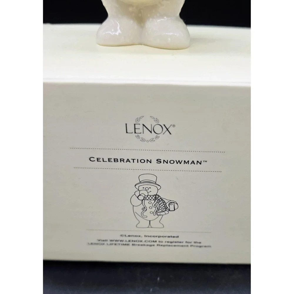 LENOX Celebration Snowman Figurine Ceramic Noisemakers Horn Gold Accents 3.5